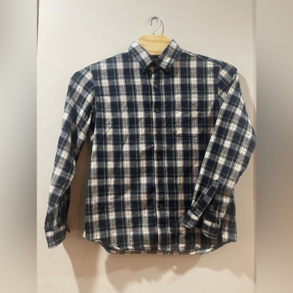 LL Bean Flannel Shirt Mens Medium Black‎ White Button Up Long Sleeve